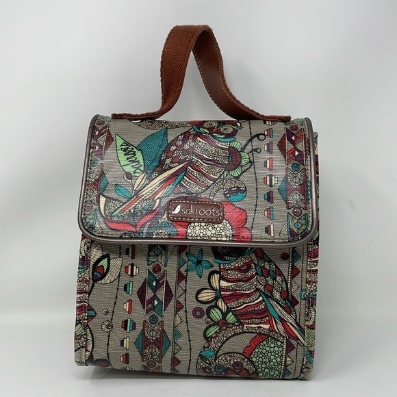 Sakroots Lunchbox Women's Brown Red Owl Print Insulated Hook & Loop Closure - Picture 6 of 14